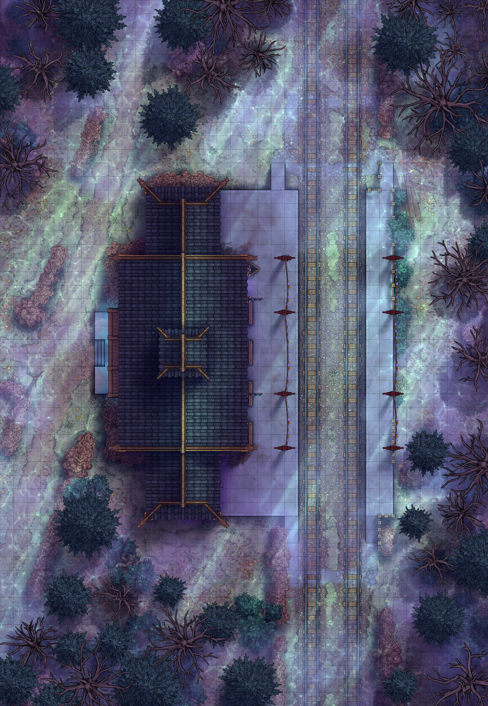 Rural Train Station Battlemap - Haunted 02 - DnD Map, Digital, Foundry VTT, Print