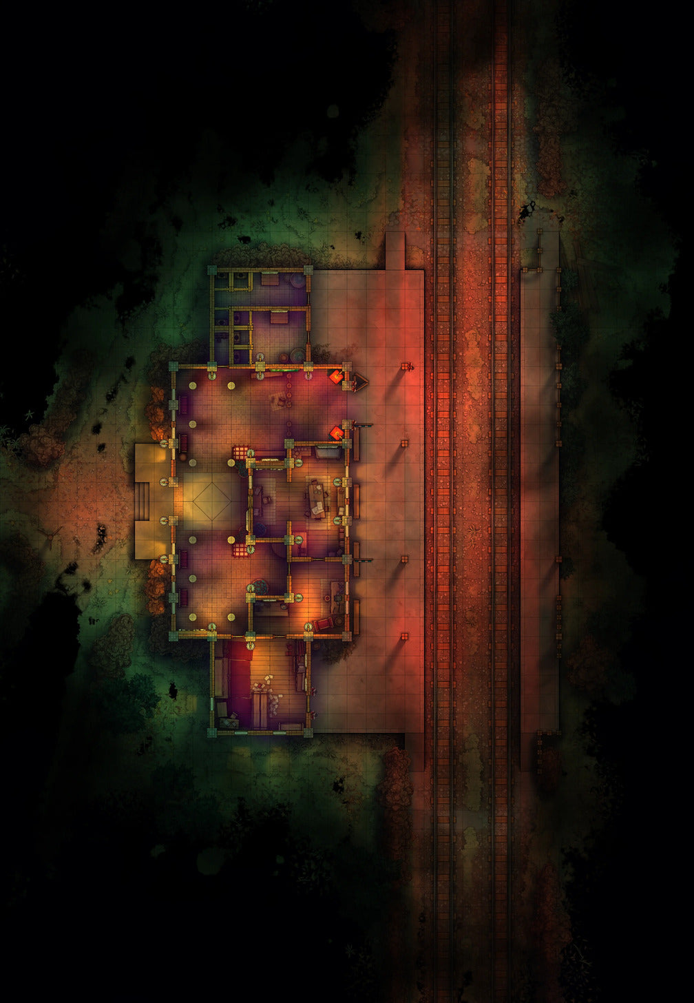 Rural Train Station Battlemap - Nightmare 01 - DnD Map, Digital, Foundry VTT, Print