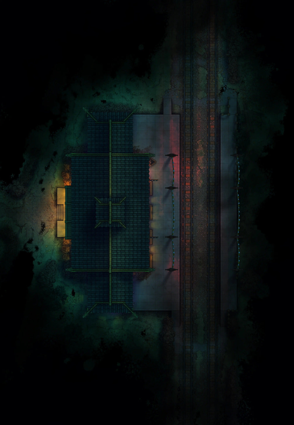 Rural Train Station Battlemap - Nightmare 02 Night - DnD Map, Digital, Foundry VTT, Print