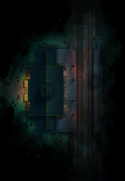 Rural Train Station Battlemap - Nightmare 02 Night - DnD Map, Digital, Foundry VTT, Print