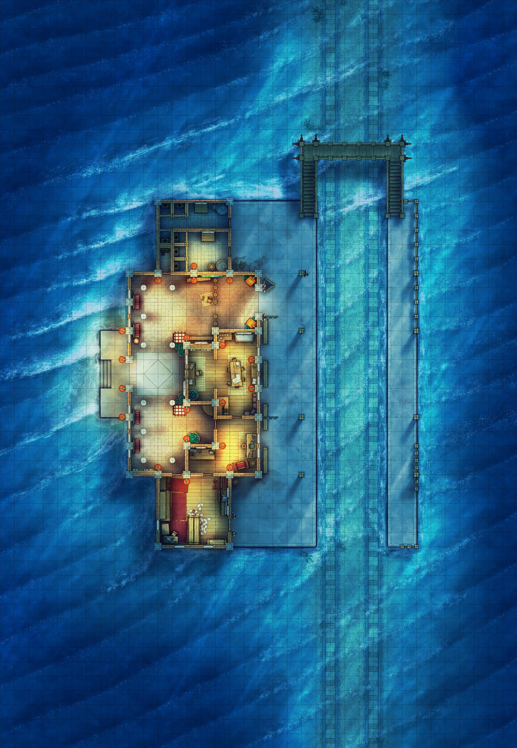 Rural Train Station Battlemap - Sea Railway 01 Night - DnD Map, Digital, Foundry VTT, Print