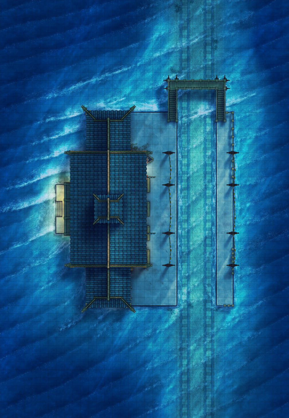 Rural Train Station Battlemap - Sea Railway 02 Night - DnD Map, Digital, Foundry VTT, Print