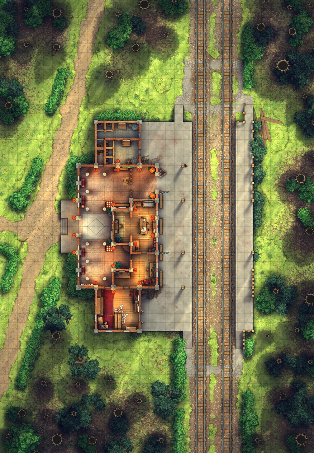 Rural Train Station Battlemap - Summer 01 - DnD Map, Digital, Foundry VTT, Print