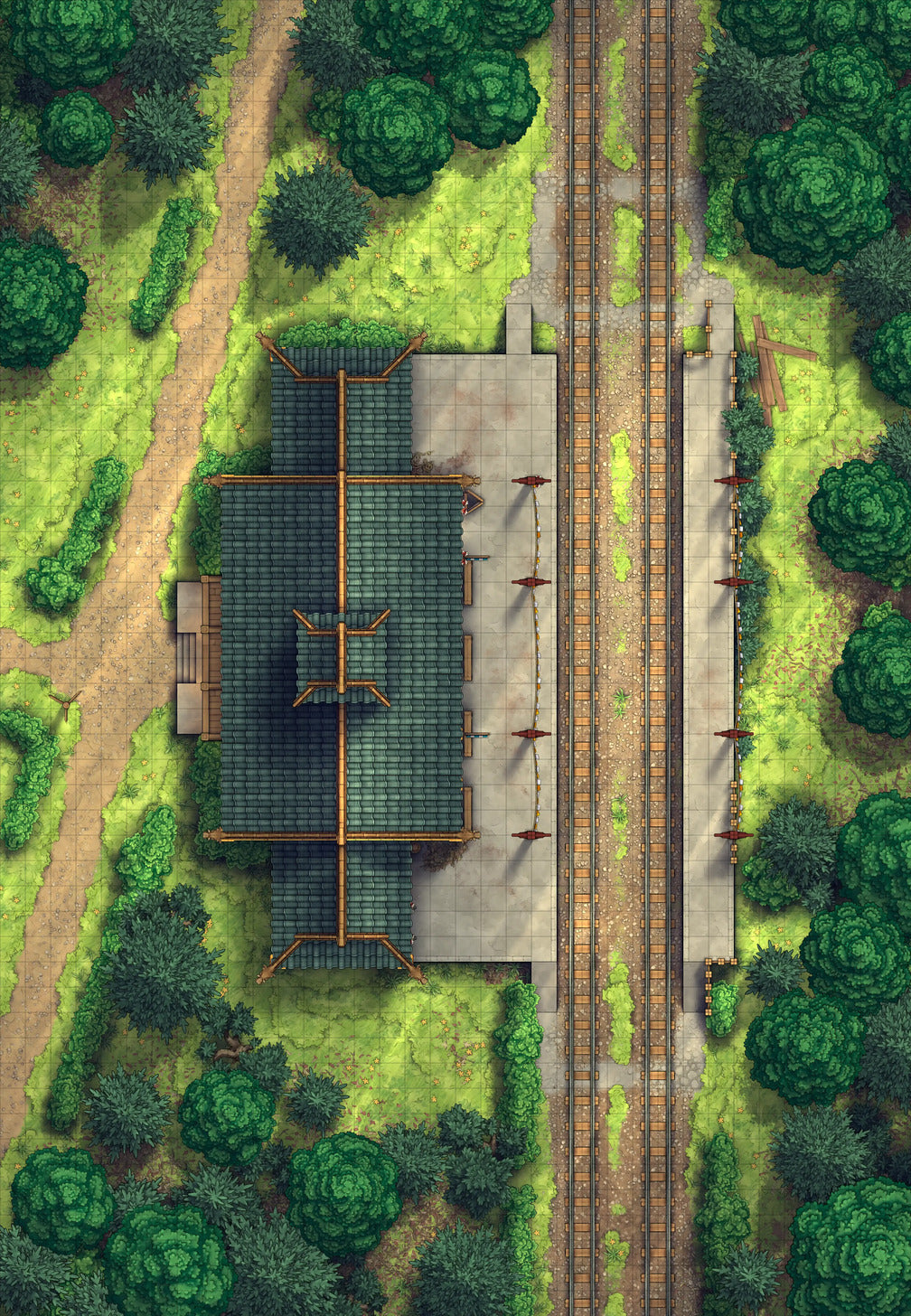Rural Train Station Battlemap - Summer 02 - DnD Map, Digital, Foundry VTT, Print