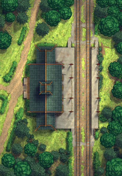 Rural Train Station Battlemap - Summer 02 - DnD Map, Digital, Foundry VTT, Print