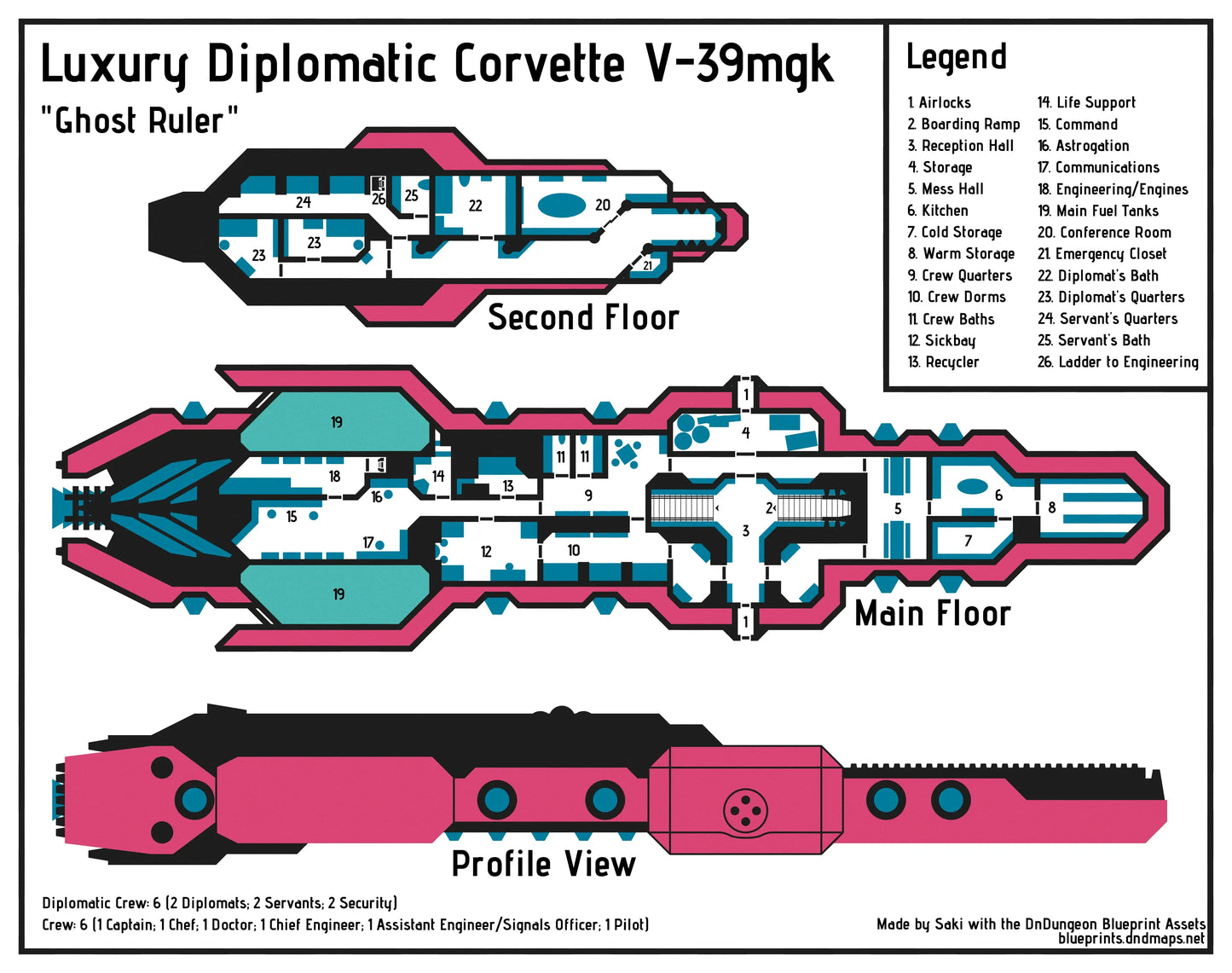 Blueprint - Luxury Diplomatic Cruiser - Ghost Ruler Battlemap - luxury diplomatic corvette blueprint - Digital