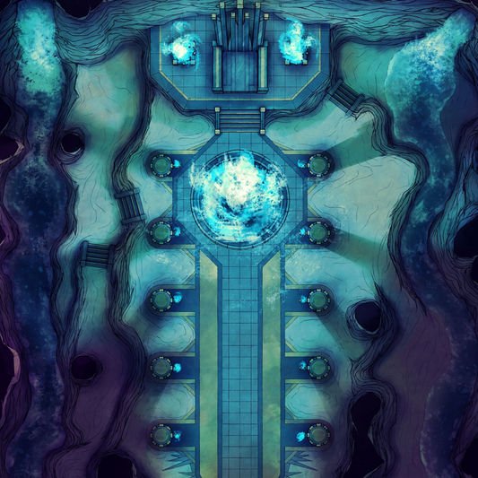 Hades’ Throne Room & Other Thrones Battlemap - blue-toned fantasy battle map - Digital, Foundry VTT, Print