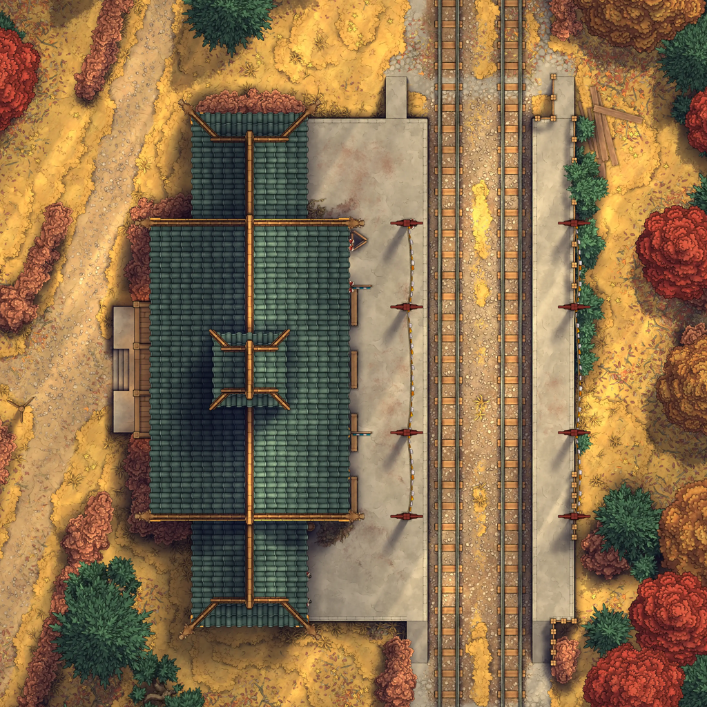 Rural Train Station Battlemap - DnD Map