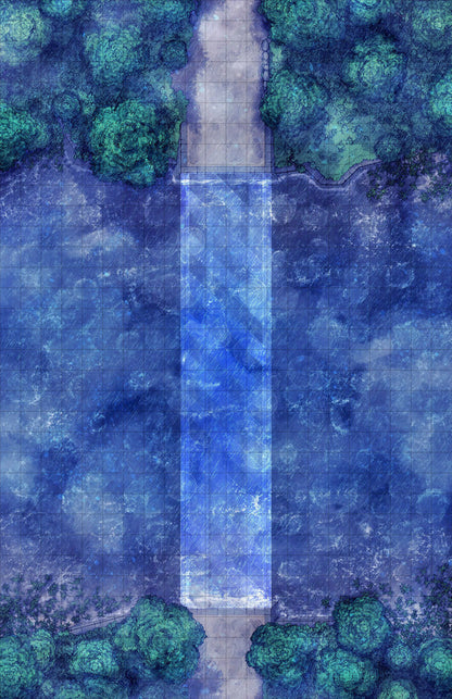 Forest Bridge Battlemap - blue green abstract fabric textured - Digital, Foundry VTT, Print
