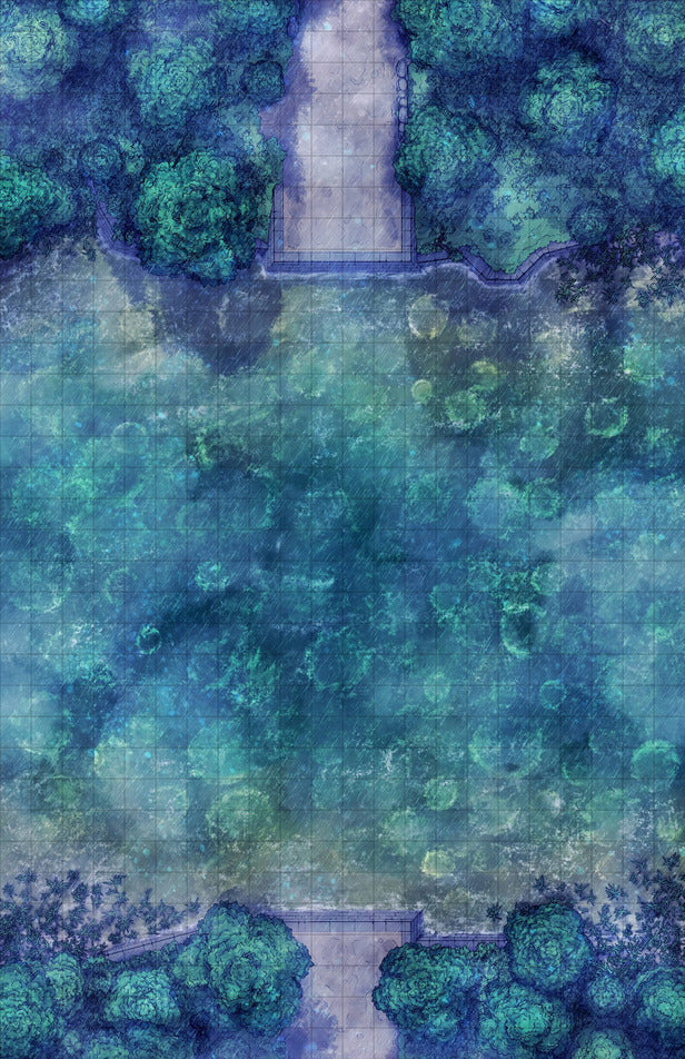 Forest Bridge Battlemap - green leafy patterned fabric textured - Digital, Foundry VTT, Print