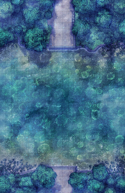 Forest Bridge Battlemap - green leafy patterned fabric textured - Digital, Foundry VTT, Print