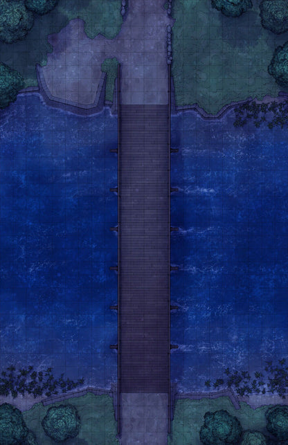 Forest Bridge Battlemap - wooden dock water - Digital, Foundry VTT, Print