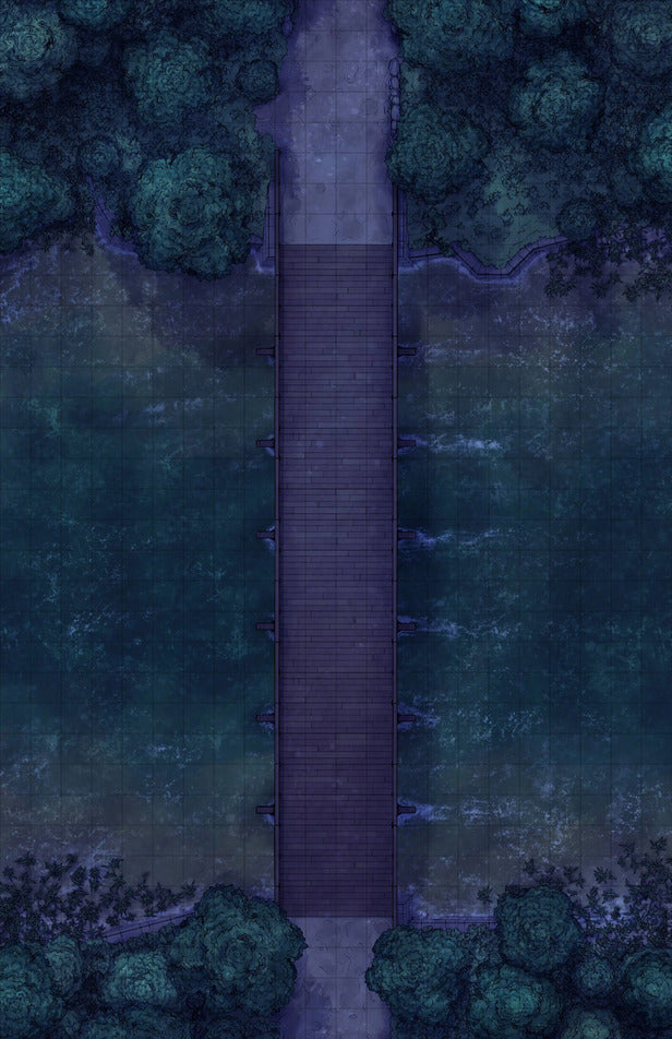 Forest Bridge Battlemap - wooden bridge green foliage trees - Digital, Foundry VTT, Print