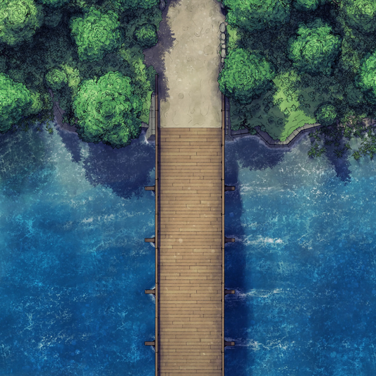 Forest Bridge Battlemap - wooden pier water - Digital, Foundry VTT, Print