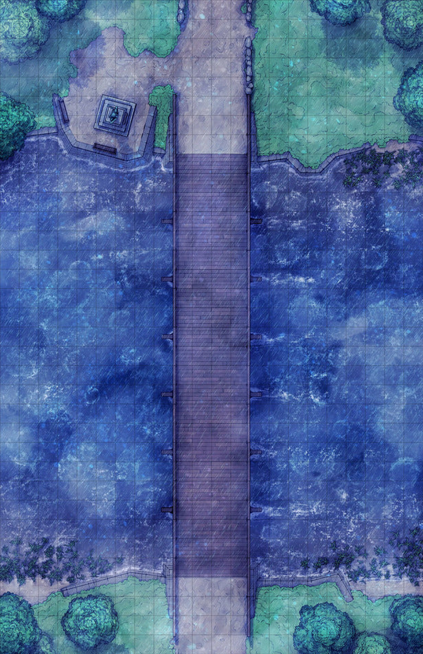 Forest Bridge Battlemap - wooden bridge water greenery trees - Digital, Foundry VTT, Print