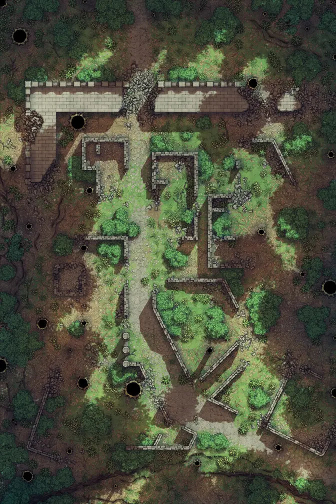 Forest Floor Pack Battlemap - overgrown ruined fortress - Digital, Foundry VTT, Print