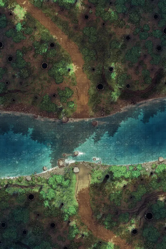 Forest Floor Pack Battlemap - overhead view river - Digital, Foundry VTT, Print