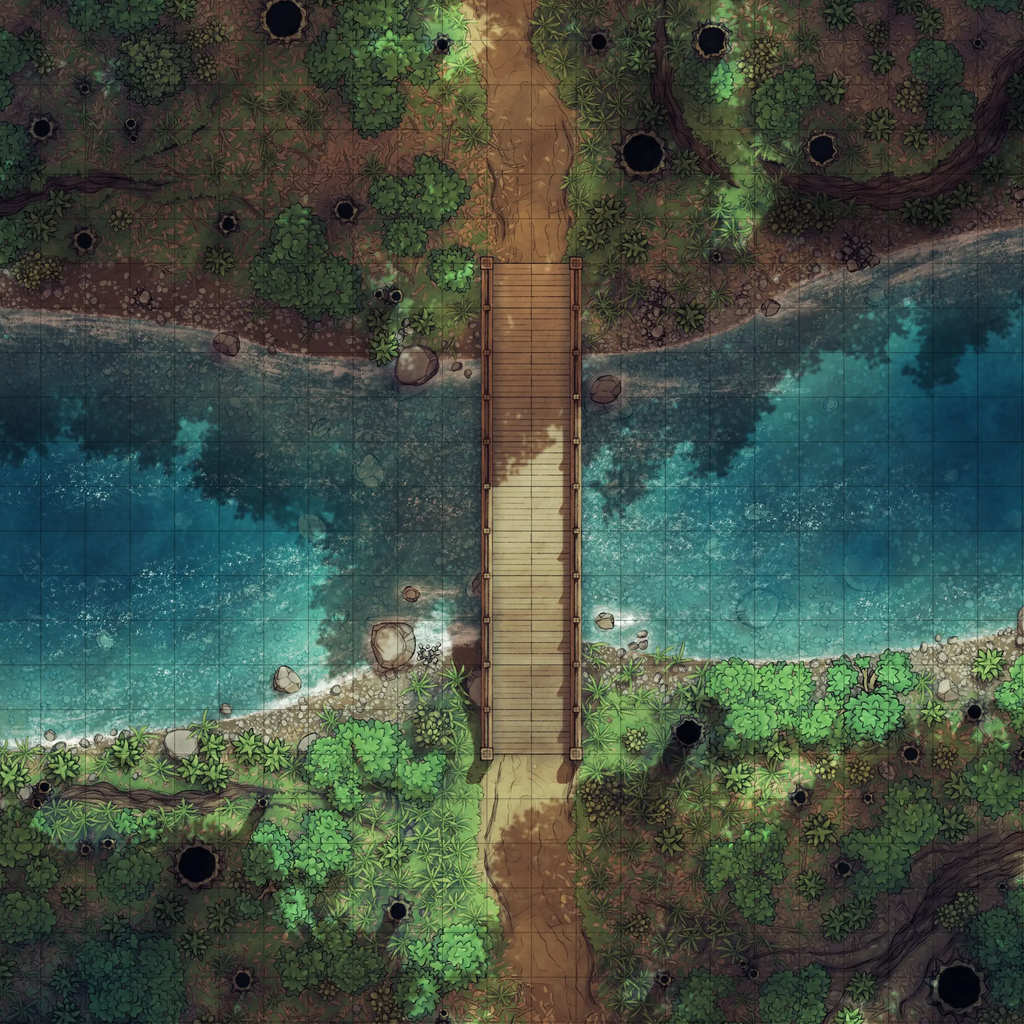 Forest Floor Pack Battlemap - wooden bridge water - Digital, Foundry VTT, Print