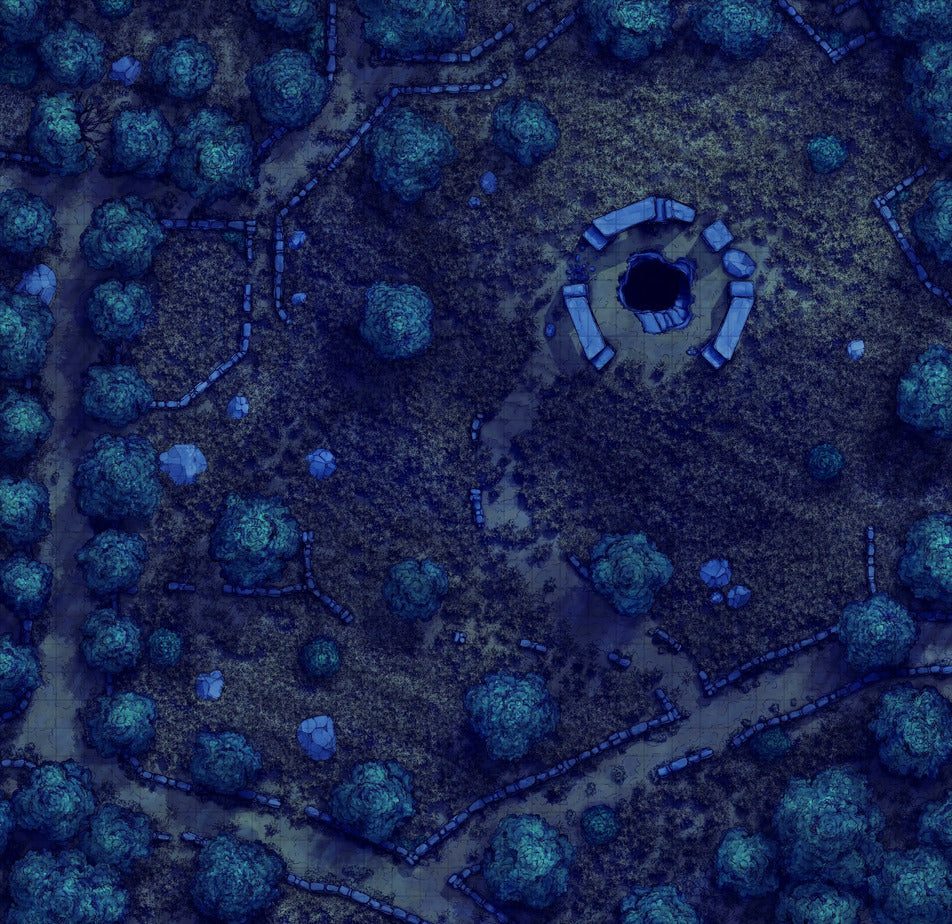 Forgotten Golden Wheat Fields Battlemap - blue circular tent white poles - Digital, Foundry VTT, Print
