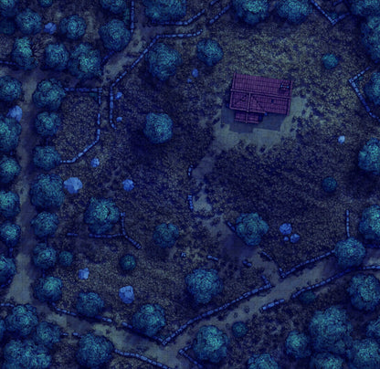 Forgotten Golden Wheat Fields Battlemap - purple house red roof wooden - Digital, Foundry VTT, Print