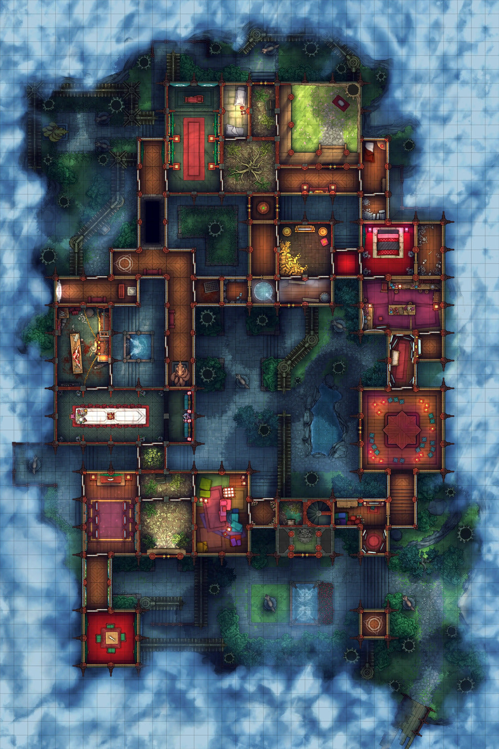 Fox Spirit’s Island Palace - Modular Dungeon Tileset Battlemap - blue green fantasy-themed map rooms - Digital, Foundry