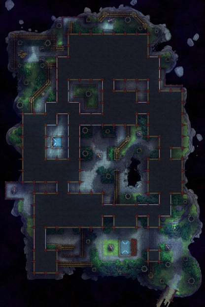 Fox Spirit’s Island Palace - Modular Dungeon Tileset Battlemap - dark intricate dungeon map green - Digital, Foundry