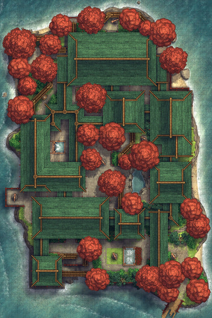 Fox Spirit’s Island Palace - Modular Dungeon Tileset Battlemap - green maze garden red bushes - Digital, Foundry VTT,