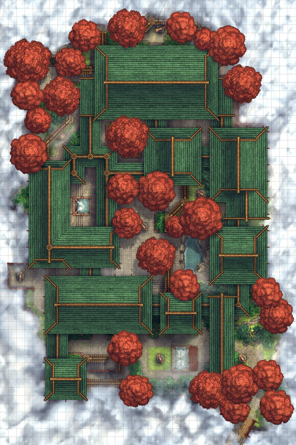 Fox Spirit’s Island Palace - Modular Dungeon Tileset Battlemap - green gold modular set red - Digital, Foundry VTT,