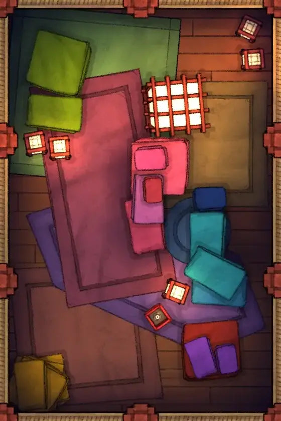 Fox Spirit’s Island Palace - Modular Dungeon Tileset Battlemap - purple pink sofa set wooden - Digital, Foundry VTT,