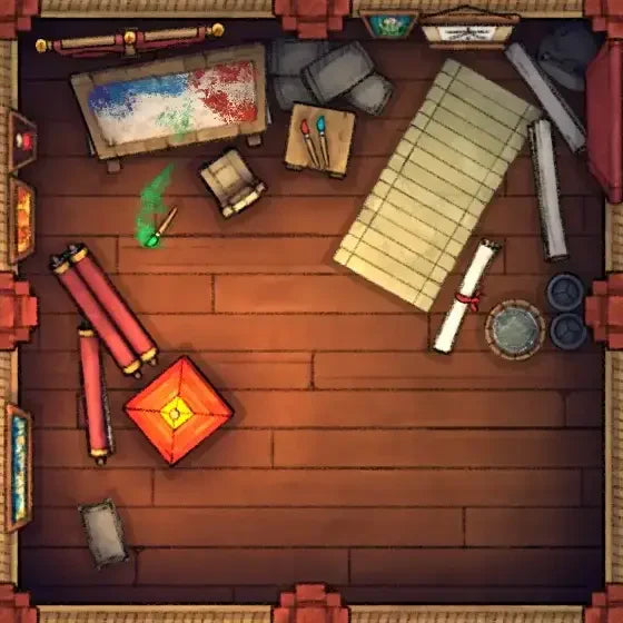 Fox Spirit’s Island Palace - Modular Dungeon Tileset Battlemap - red pyramid-shaped lantern flame design - Digital,