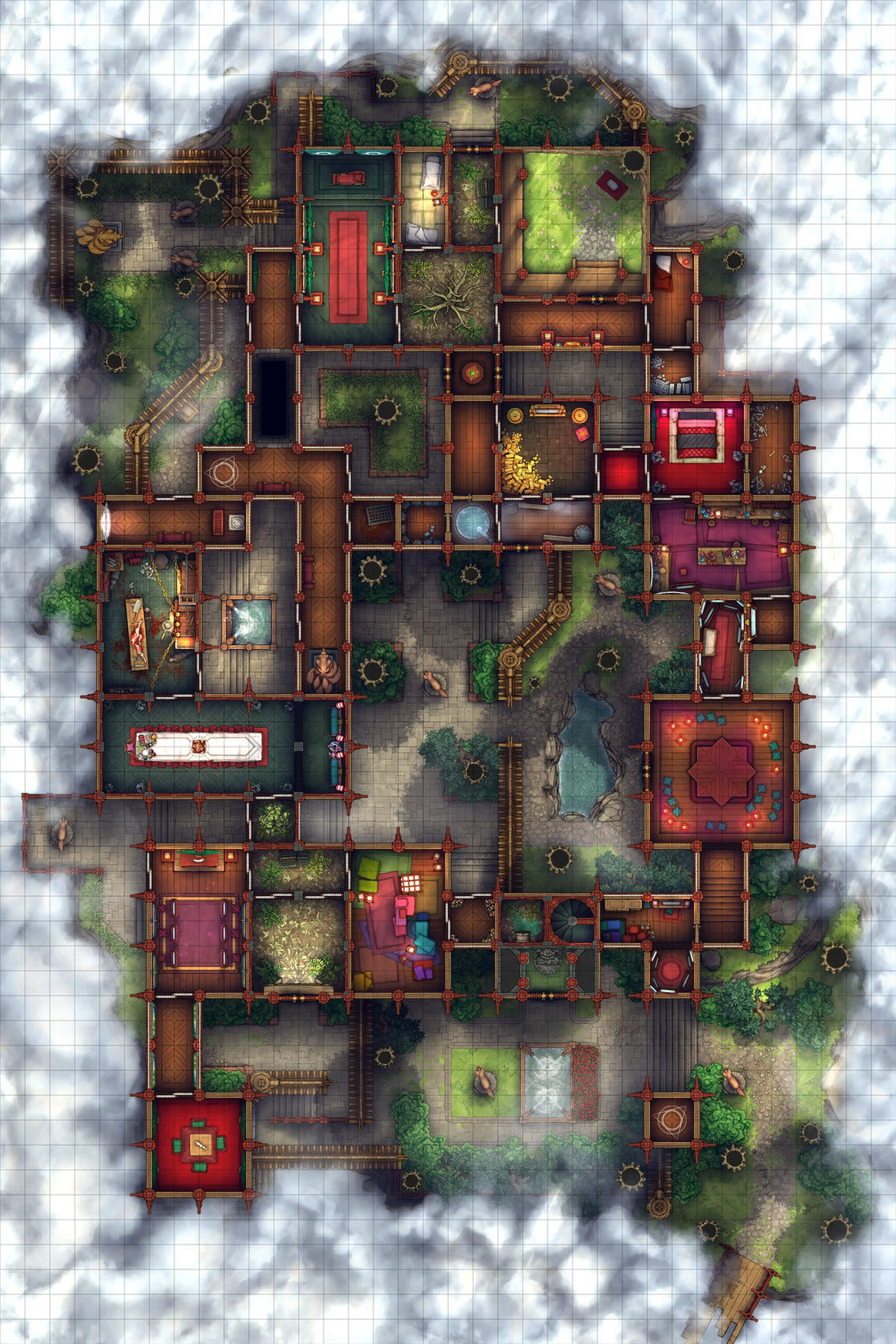 Fox Spirit’s Island Palace - Modular Dungeon Tileset Battlemap - vintage-style wooden puzzle box intricate - Digital,