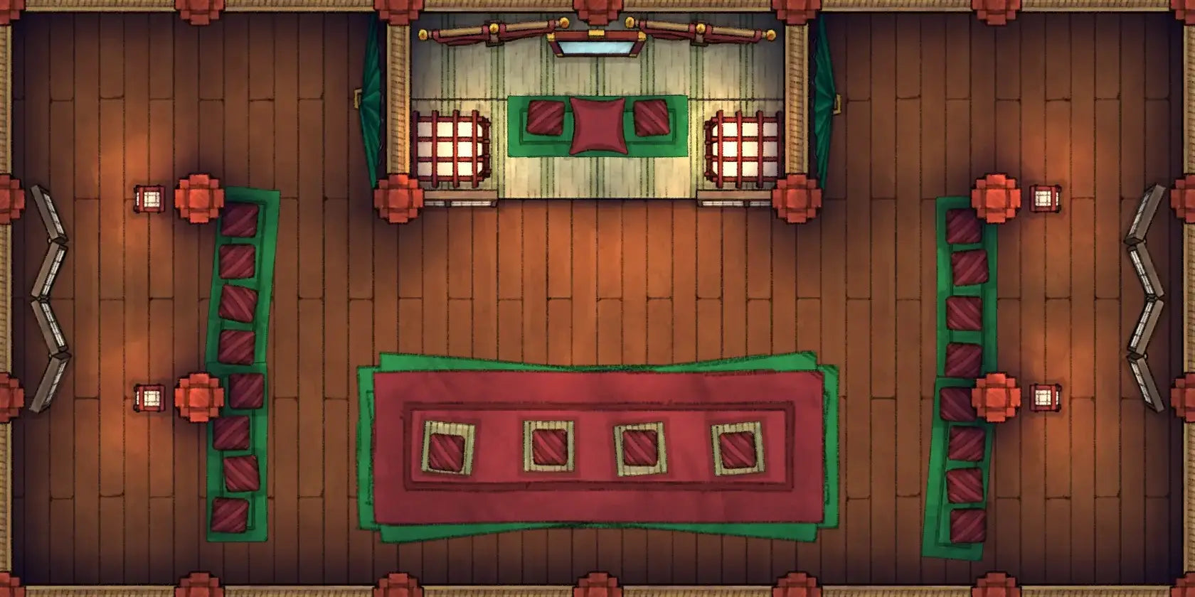 Fox Spirit’s Island Palace - Modular Dungeon Tileset Battlemap - wooden coffee table green red - Digital, Foundry VTT,