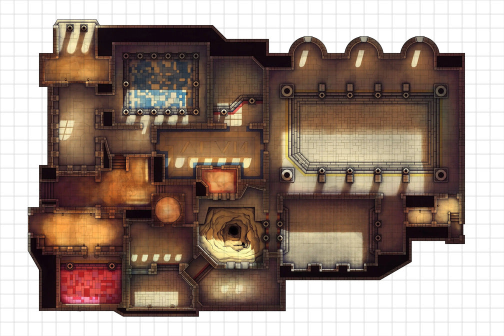 Greco-Roman Bathhouse Battlemap - fantasy dungeon map - Digital, Foundry VTT, Print