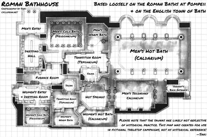 Greco-Roman Bathhouse Battlemap - roman bathhouse floor plan - Digital, Foundry VTT, Print