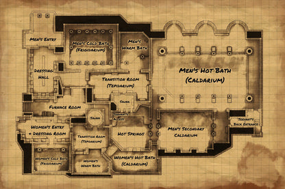 Greco-Roman Bathhouse Battlemap - floor plan bathhouse - Digital, Foundry VTT, Print