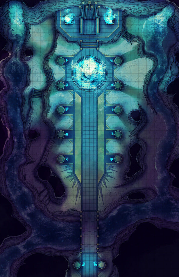 Hades’ Throne Room & Other Thrones Battlemap - blue-lit dungeon map - Digital, Foundry VTT, Print