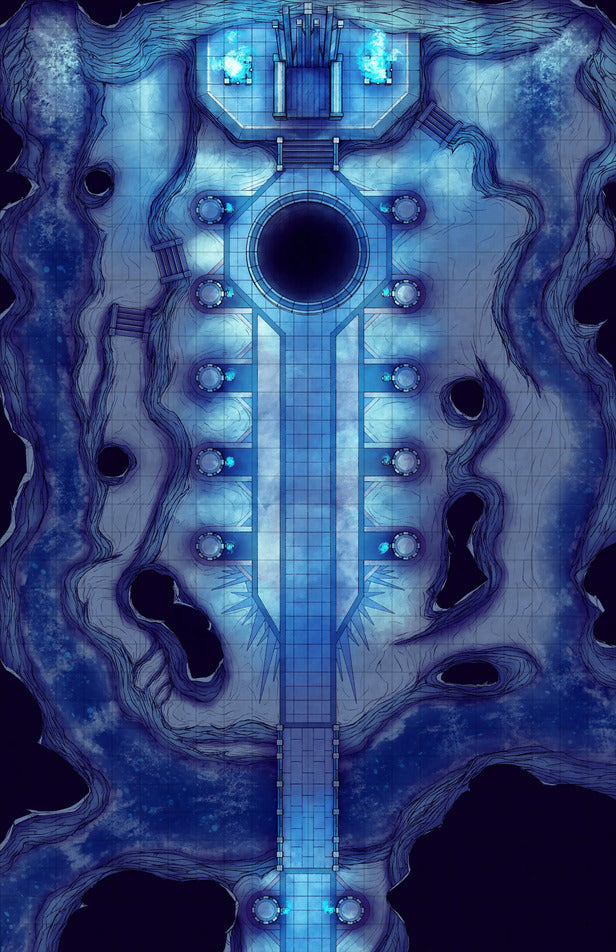Hades’ Throne Room & Other Thrones Battlemap - icy blue dungeon map - Digital, Foundry VTT, Print