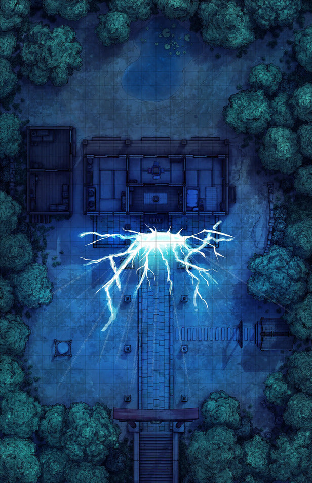 Hakurei Shrine Battlemap - electric blue strike - Digital, Foundry VTT, Print