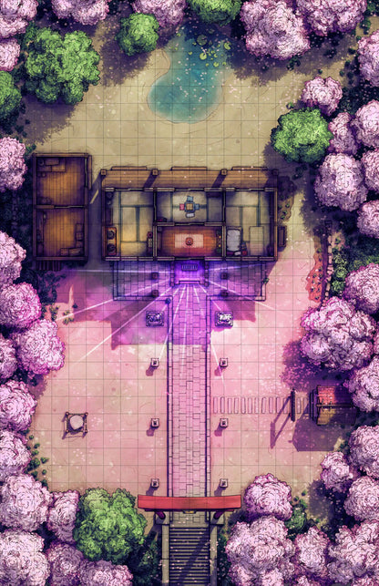 Hakurei Shrine Battlemap - japanese-style cherry blossom surroundings - Digital, Foundry VTT, Print