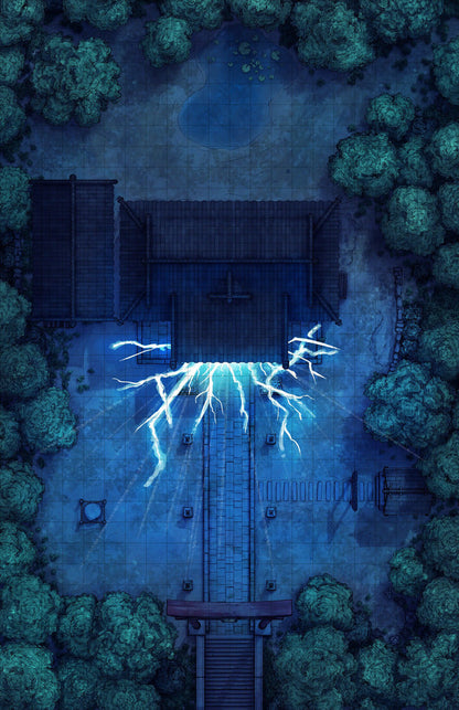 Hakurei Shrine Battlemap - lightning-struck temple courtyard - Digital, Foundry VTT, Print
