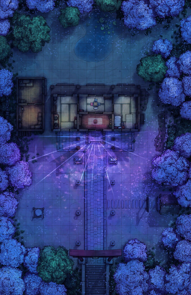 Hakurei Shrine Battlemap - nighttime japanese estate - Digital, Foundry VTT, Print