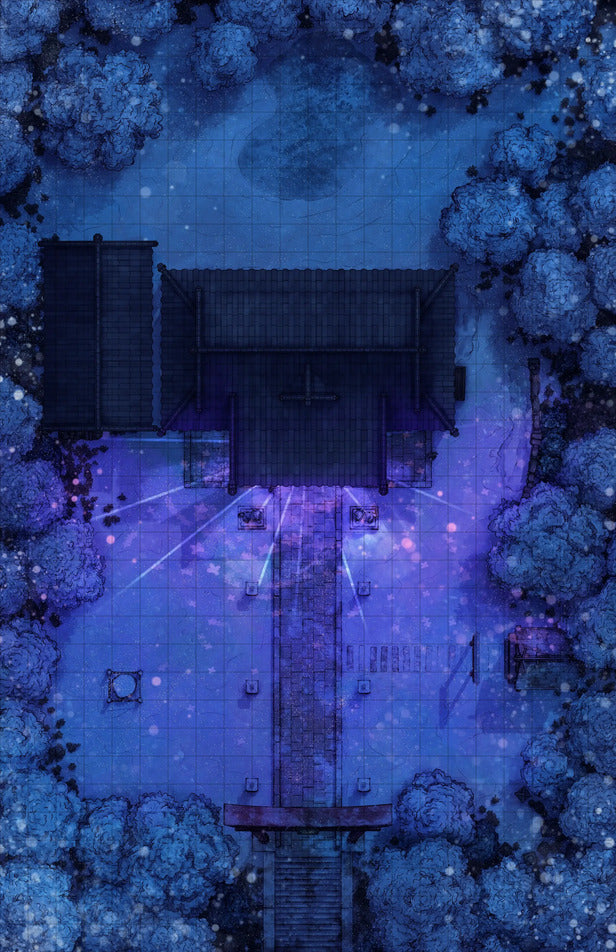Hakurei Shrine Battlemap - nighttime temple battle map - Digital, Foundry VTT, Print