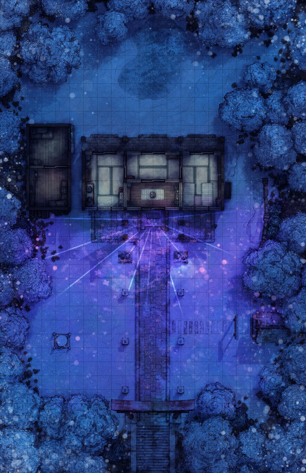 Hakurei Shrine Battlemap - nighttime temple complex - Digital, Foundry VTT, Print