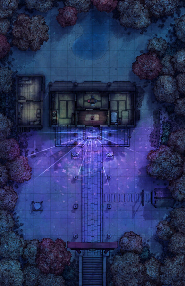 Hakurei Shrine Battlemap - nighttime temple complex - Digital, Foundry VTT, Print