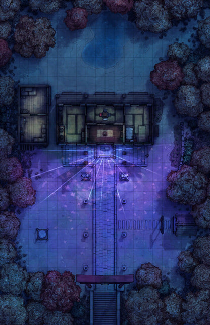 Hakurei Shrine Battlemap - nighttime temple complex - Digital, Foundry VTT, Print