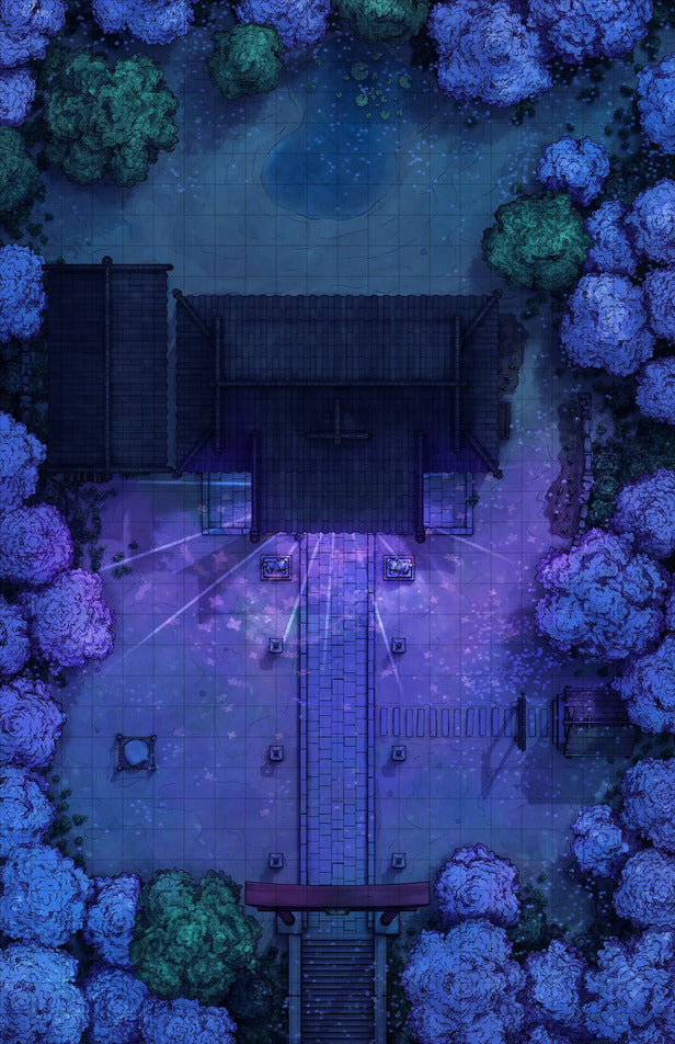 Hakurei Shrine Battlemap - nighttime temple courtyard - Digital, Foundry VTT, Print