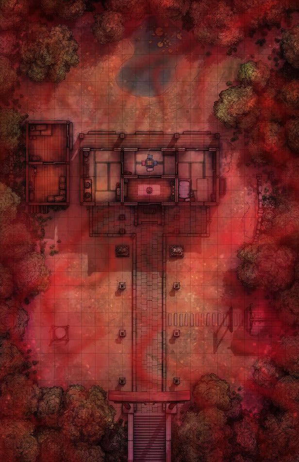 Hakurei Shrine Battlemap - overhead view stone path - Digital, Foundry VTT, Print