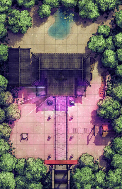 Hakurei Shrine Battlemap - overhead view temple complex - Digital, Foundry VTT, Print