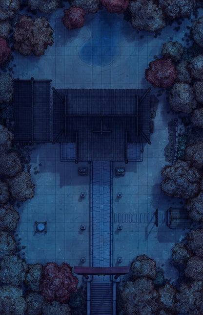 Hakurei Shrine Battlemap - overhead view temple complex - Digital, Foundry VTT, Print