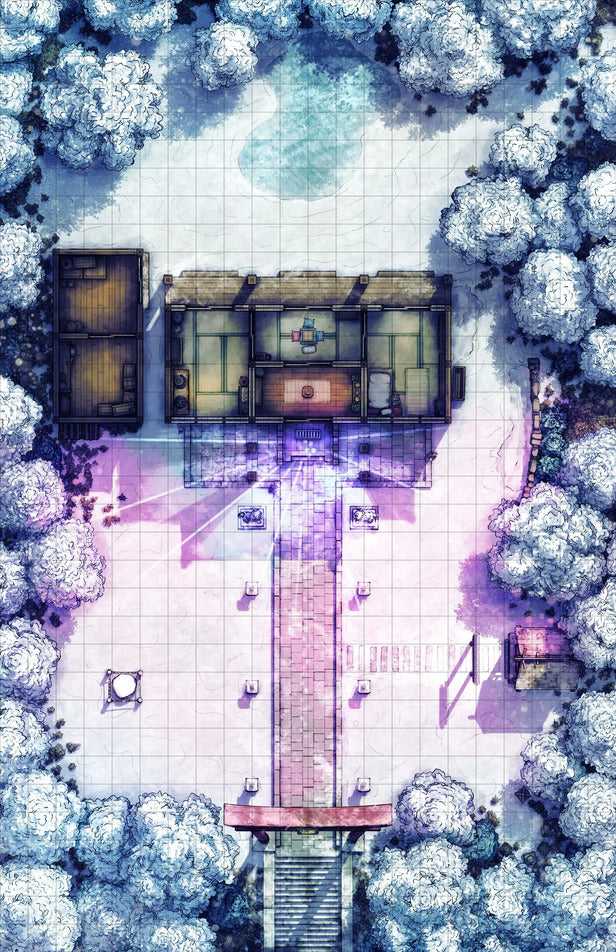 Hakurei Shrine Battlemap - snowy japanese estate - Digital, Foundry VTT, Print